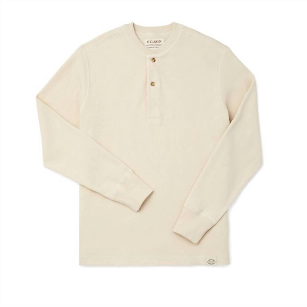 NEW FILSON men's waffle knit henley tee in sand